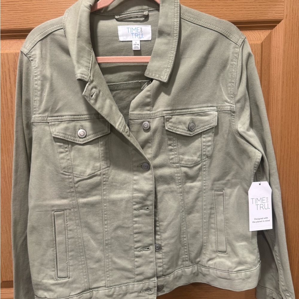 Time and Tru Light Olive Utility Jean Jacket